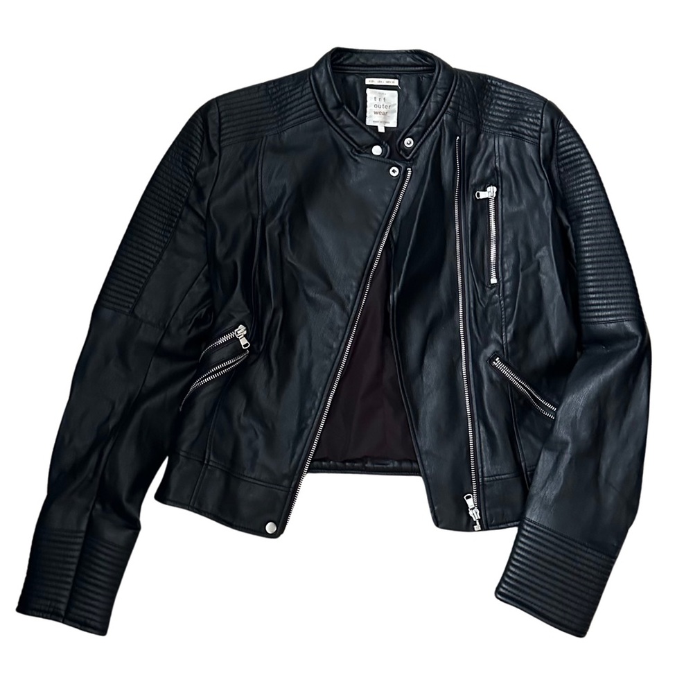Zara Black Leather Motorcycle Jacket Asymmetrical Design